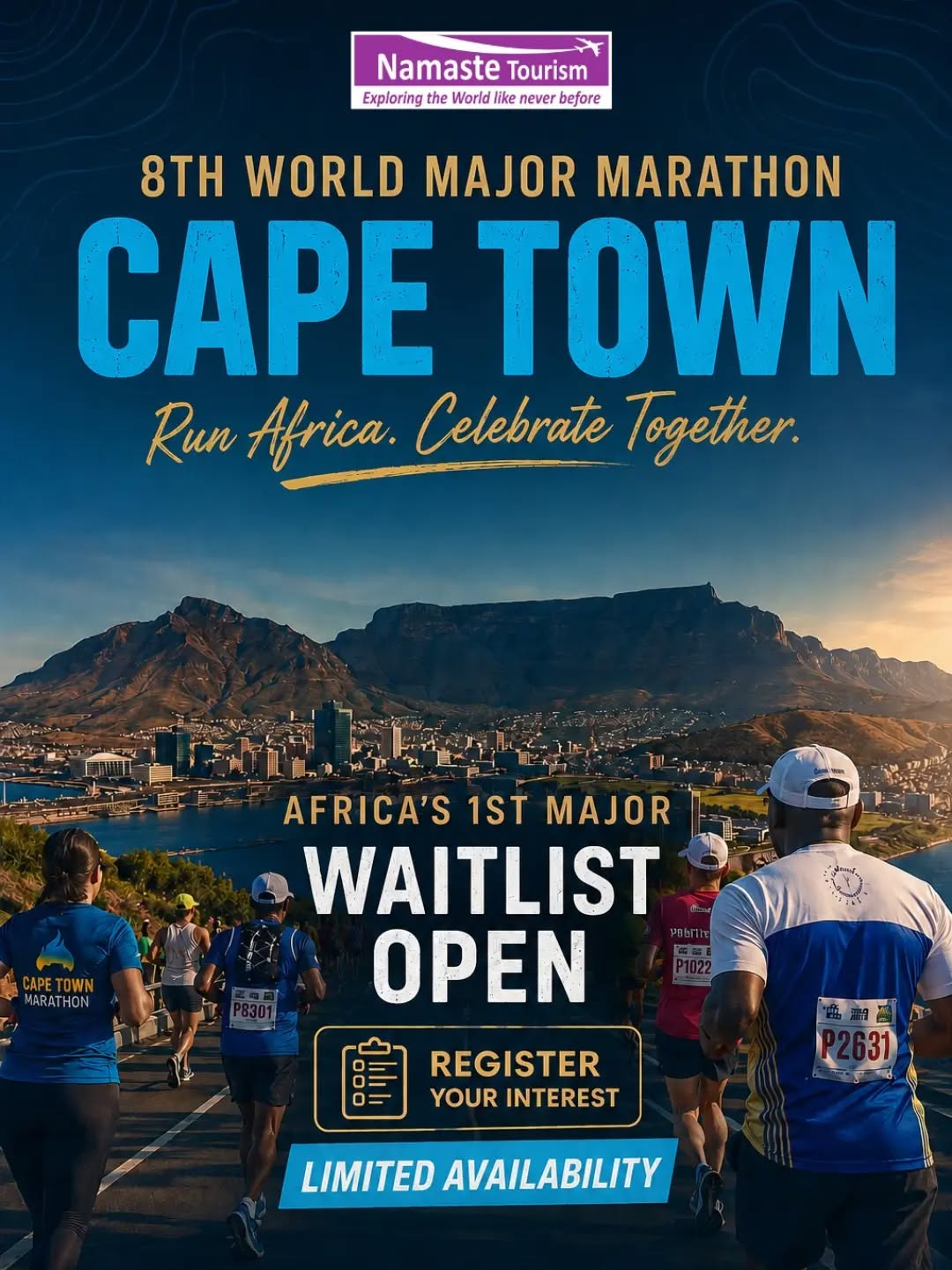 🏃‍♂️ *CAPE TOWN MARATHON IS NOW THE 8TH ABBOTT WORLD MAJOR MARATHON!* 🌍

Be part of history as Africa's first-ever World Marathon Major welcomes runners across all age groups from around the world.

*Run with EXPERTS who know SOUTH AFRICA BEST!🇿🇦*

✨ Personalized
✨ Experiential
✨ Curated Runcations

Priority waitlist is now open. 

Limited availability.

📞 Contact Frenaaz: +91 8879528194